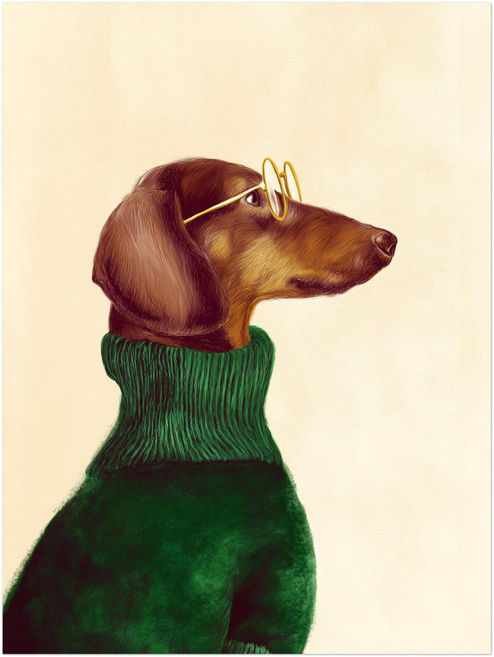 Dackel mit grünem Pullover Poster