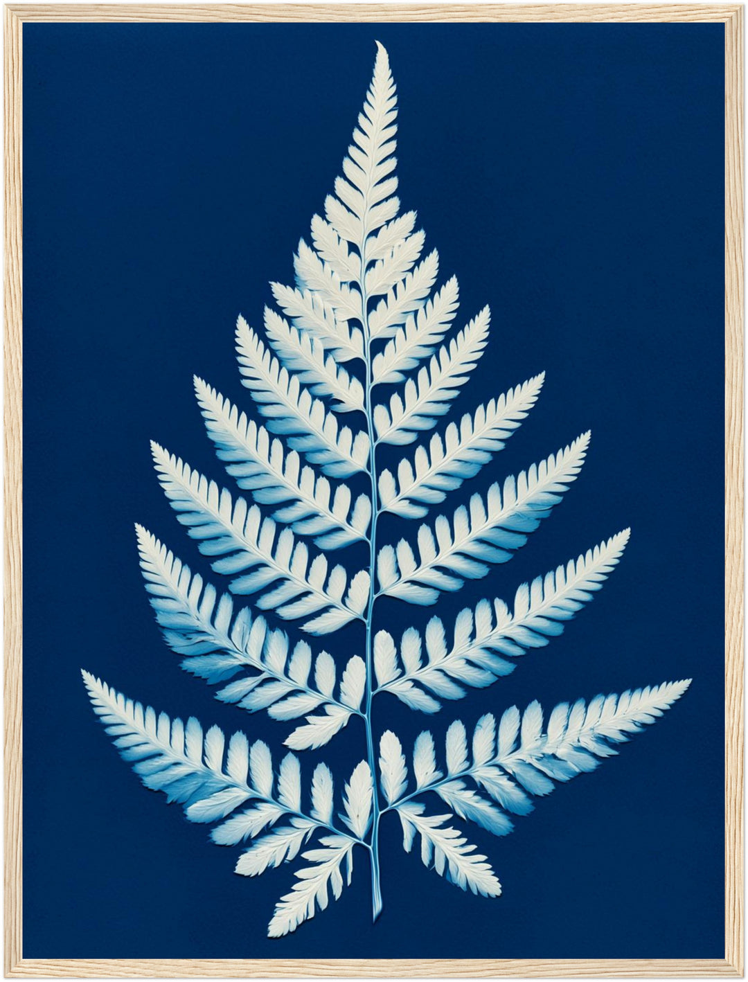 Farn Cyanotypie blau Poster – Holz natur Rahmen – Produktfoto