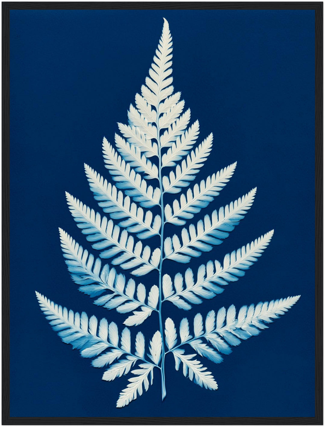 Farn Cyanotypie blau Poster – Schwarzer Rahmen – Produktfoto