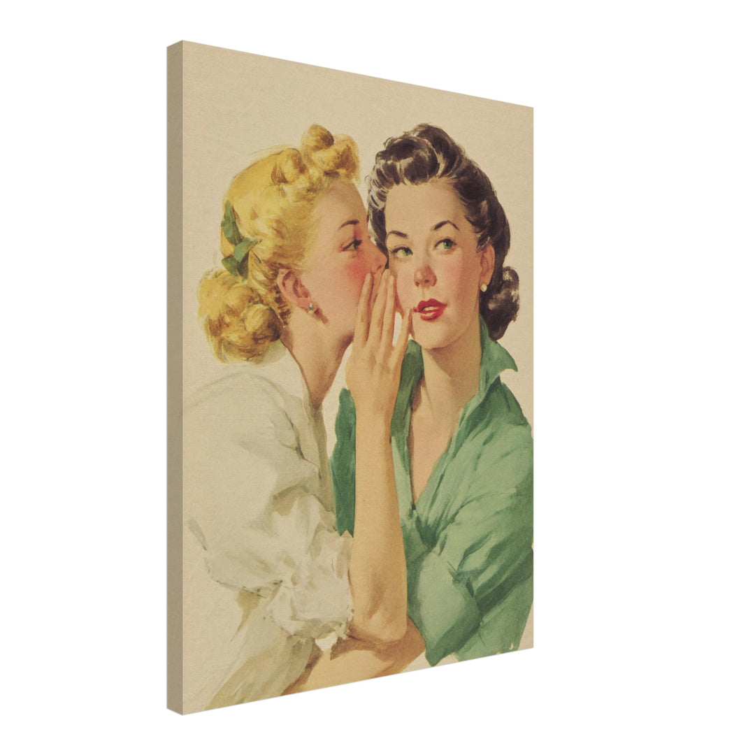 Flüsternde Frauen Leinwandbild Vintage – Leinwand auf Holzrahmen – Ansicht 2