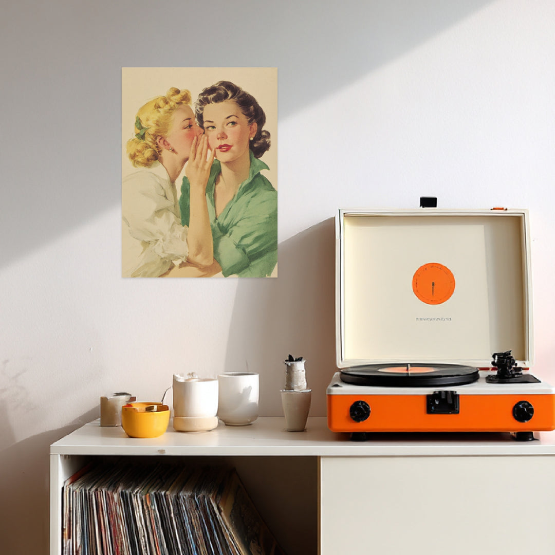 Flüsternde Frauen Leinwandbild Vintage – Leinwand auf Holzrahmen – Ansicht 3