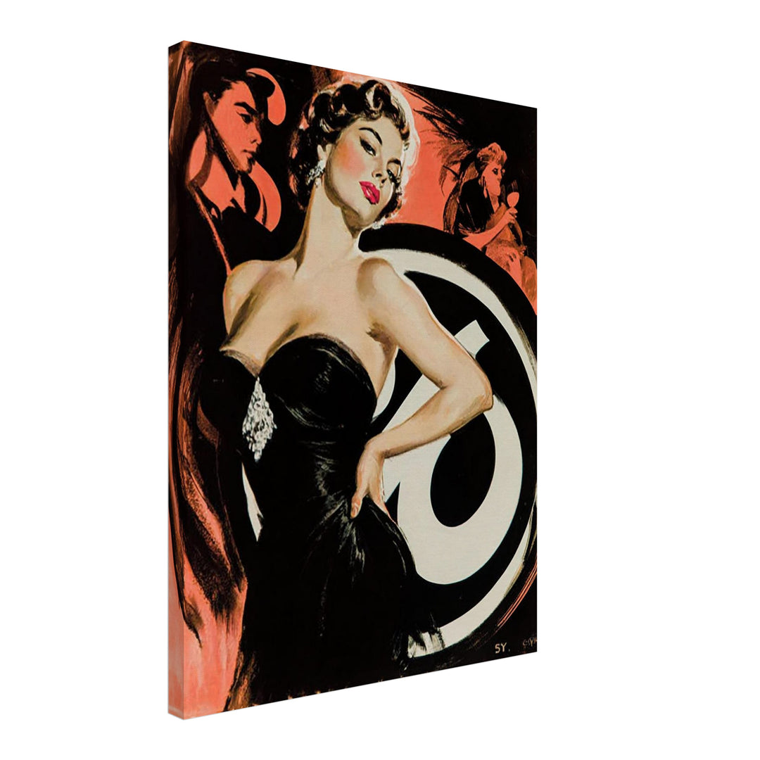 Frau im schwarzen Kleid Leinwandbild Vintage – Leinwand auf Holzrahmen – Ansicht 4