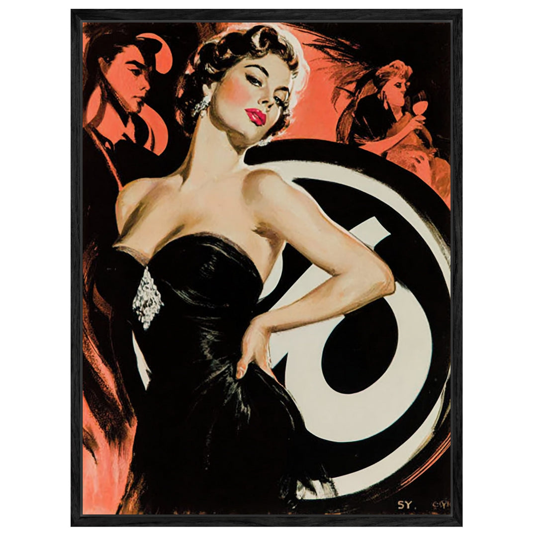 Frau im schwarzen Kleid Leinwandbild Vintage – Leinwand auf Holzrahmen – Ansicht 2