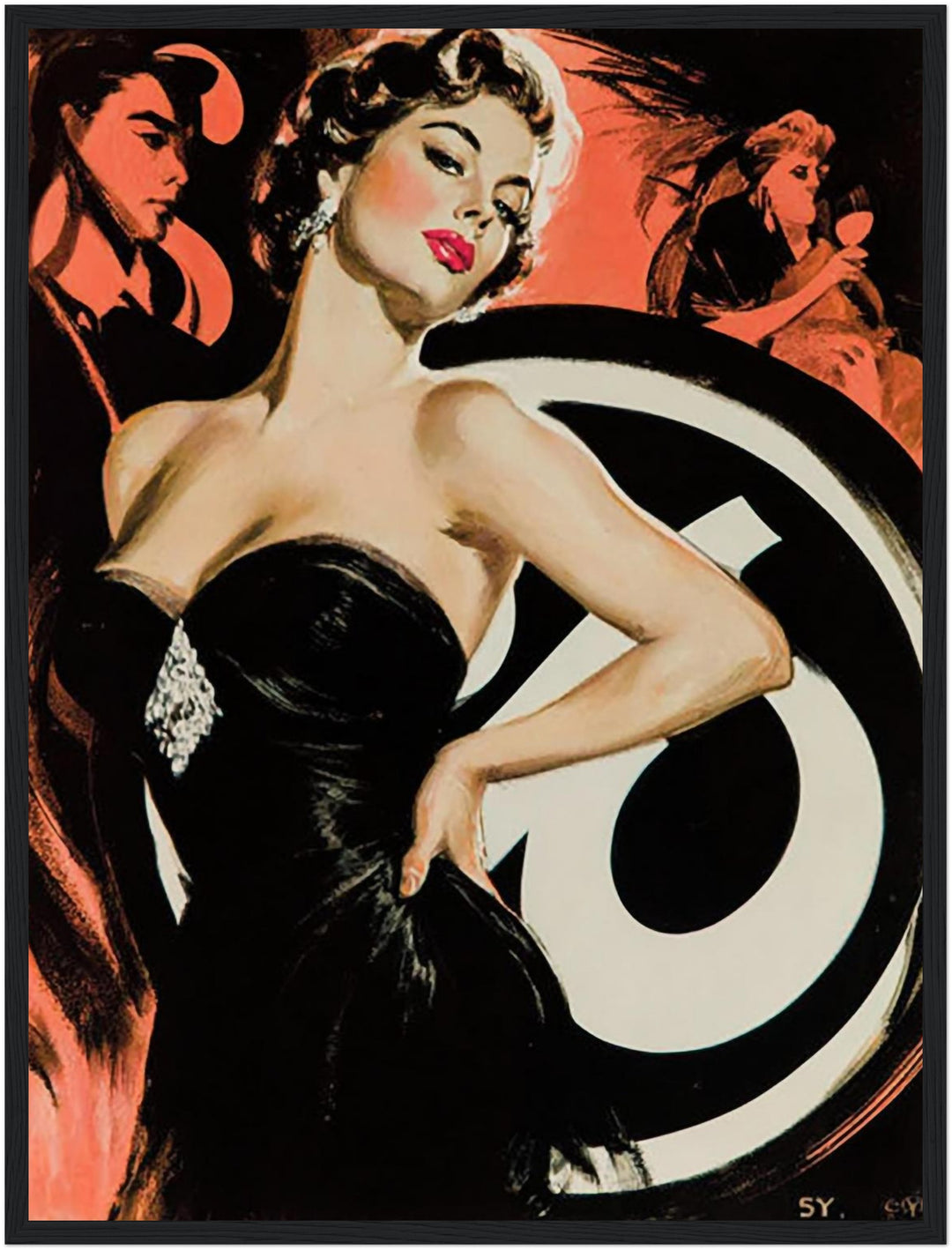Frau im schwarzen Kleid Poster Vintage – mattes Kunstdruck-Papier – Ansicht 4