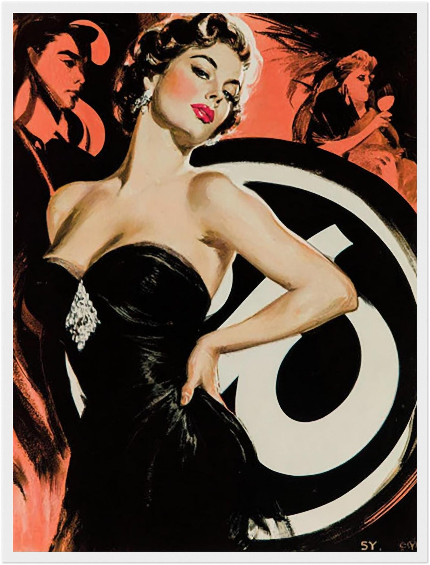 Frau im schwarzen Kleid Poster