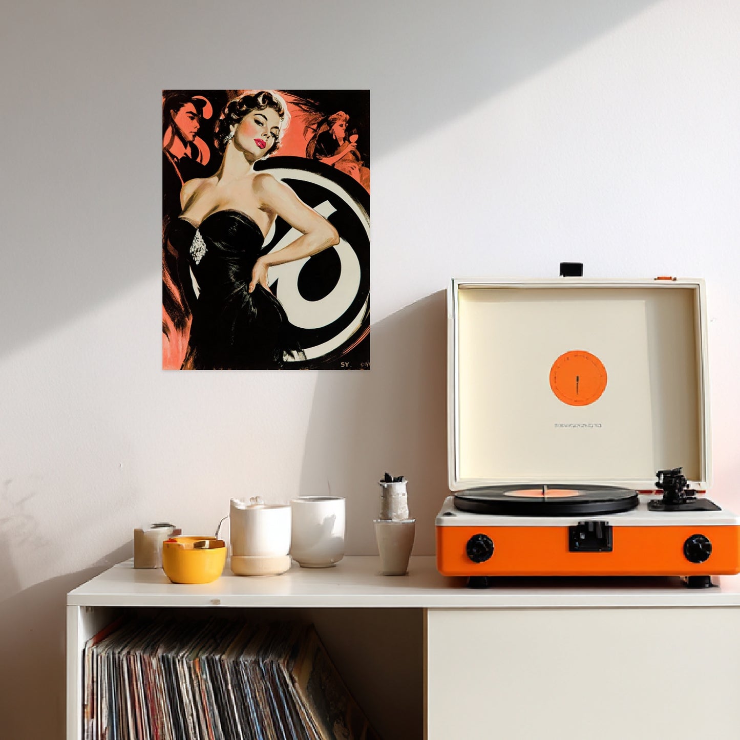 Frau im schwarzen Kleid Poster