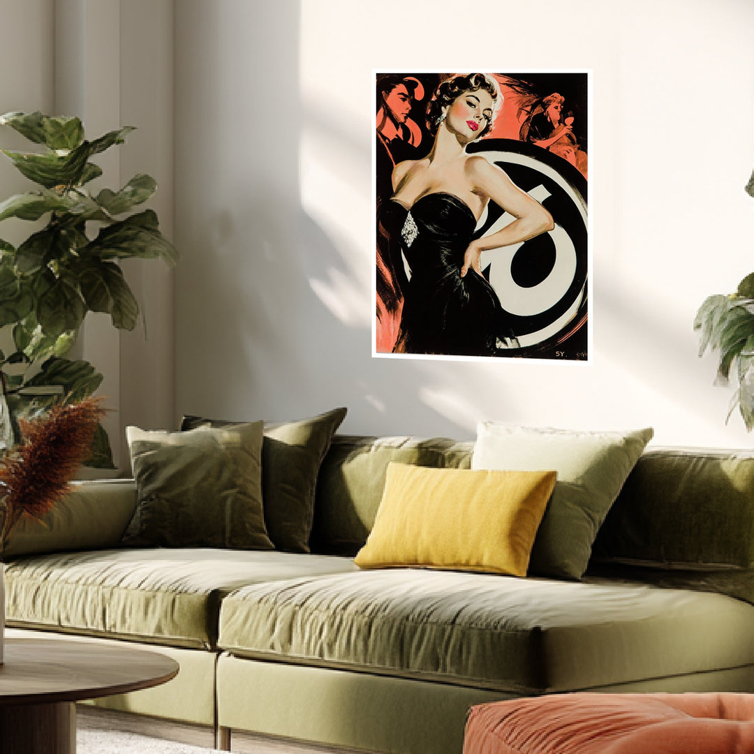 Frau im schwarzen Kleid Poster Vintage – mattes Kunstdruck-Papier – Ansicht 5