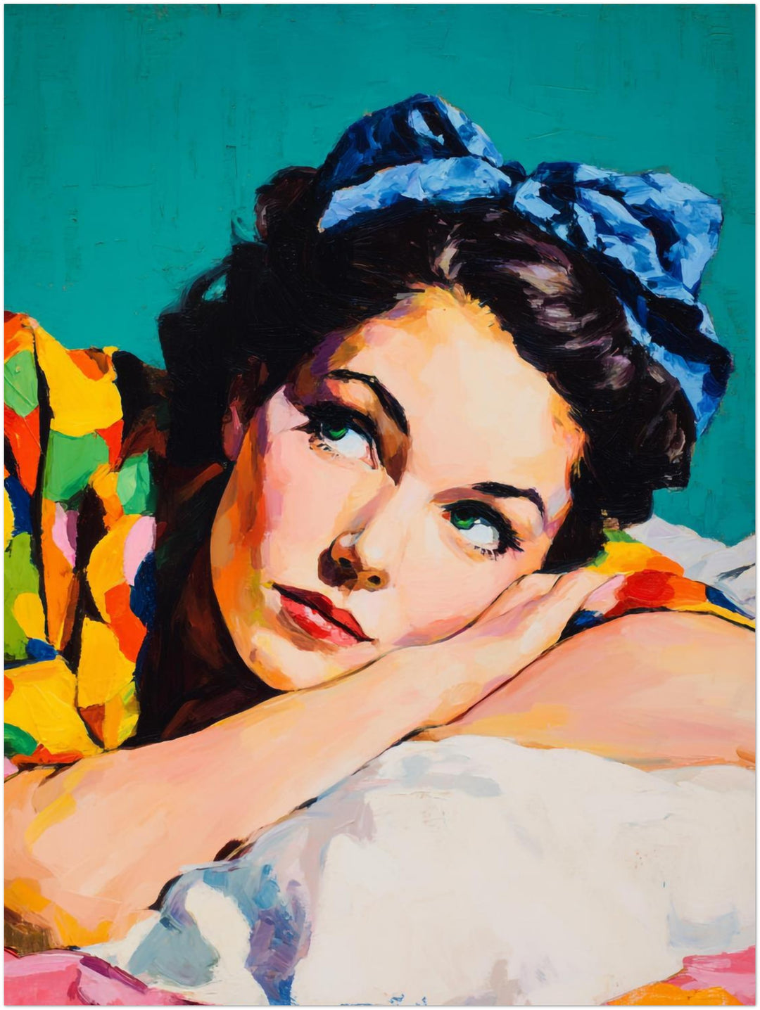 Frau mit blauem Haarband Vintage – Wandkunst