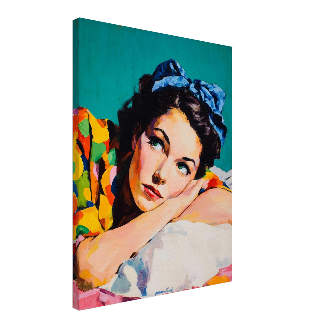 Frau mit blauem Haarband Leinwandbild Vintage – Leinwand auf Holzrahmen – Ansicht 2