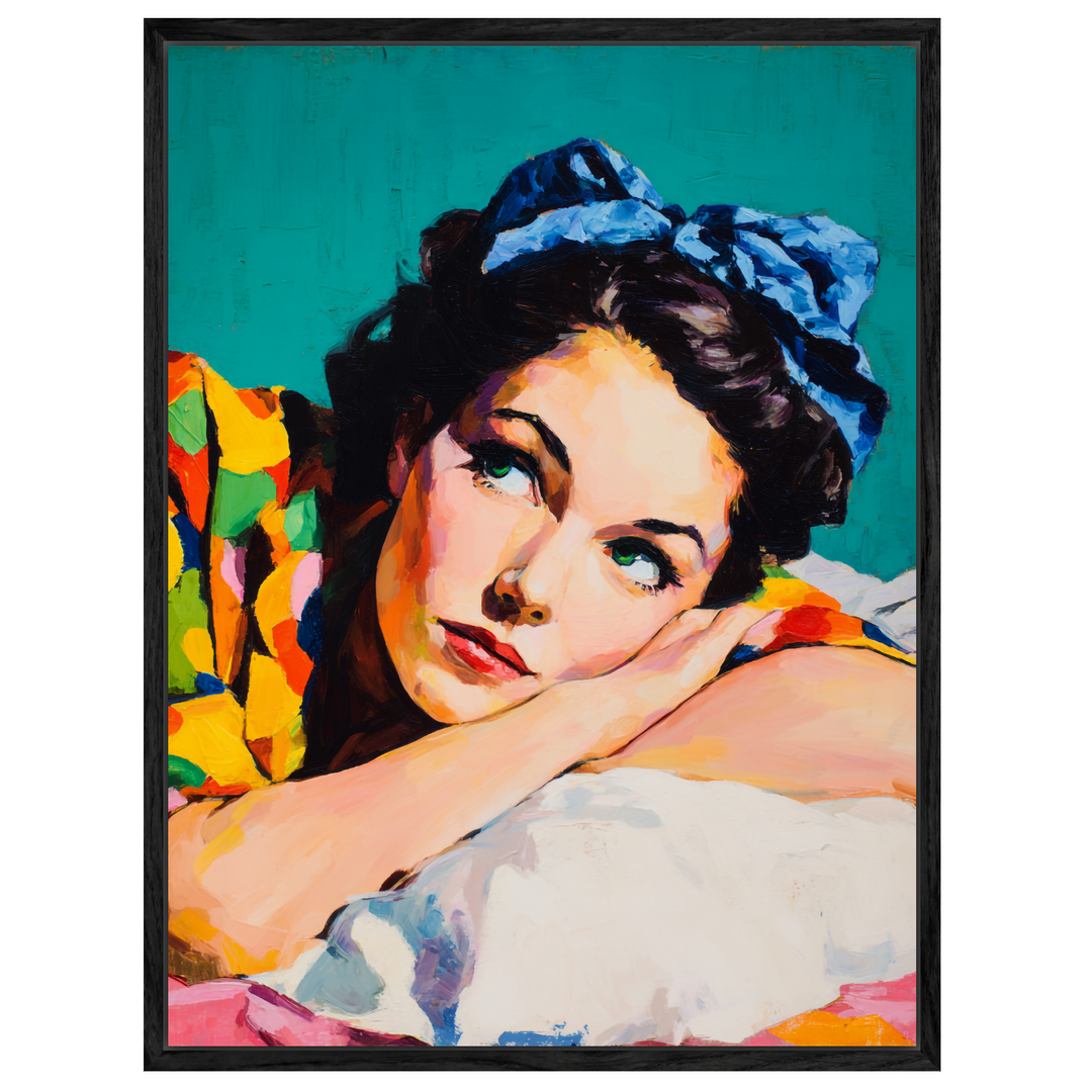 Frau mit blauem Haarband Leinwandbild Vintage – Leinwand auf Holzrahmen – Ansicht 3
