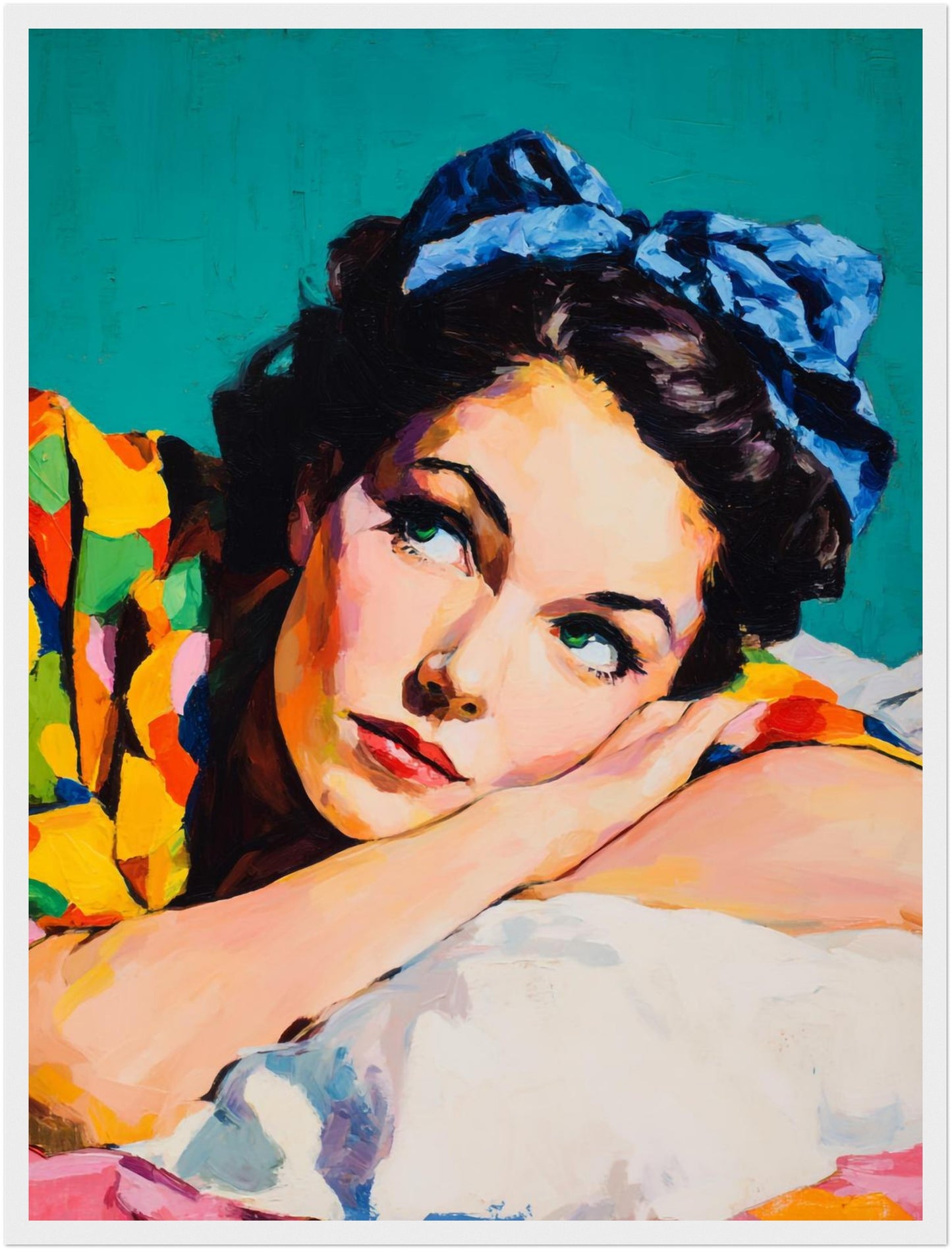 Frau mit blauem Haarband Poster