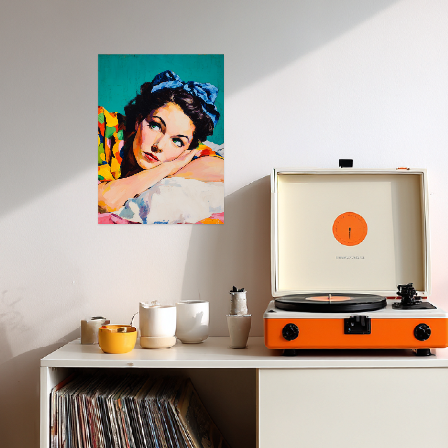 Frau mit blauem Haarband Poster