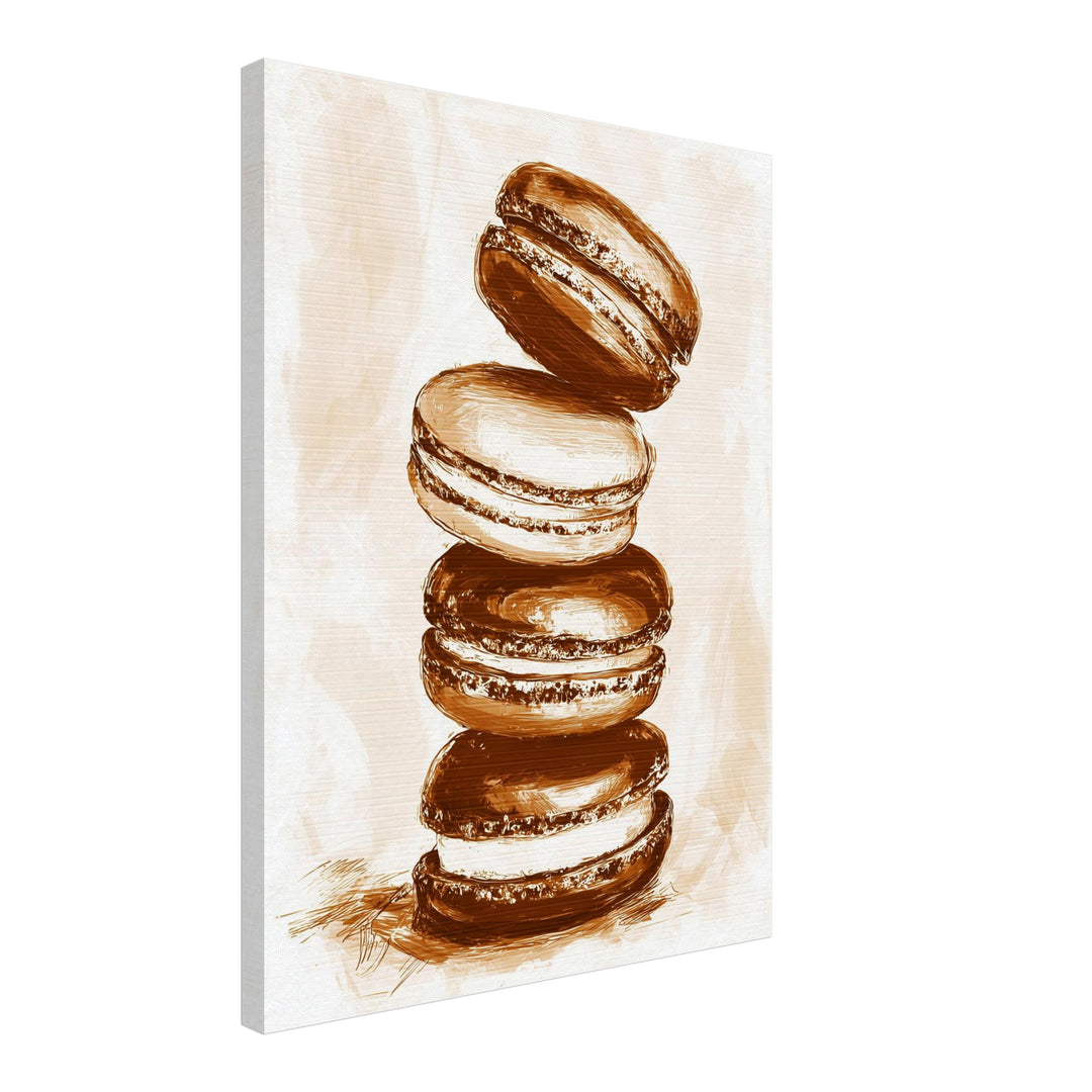 Gestapelte Macarons Vintage Leinwandbild – Schräge Ansicht – Produktfoto