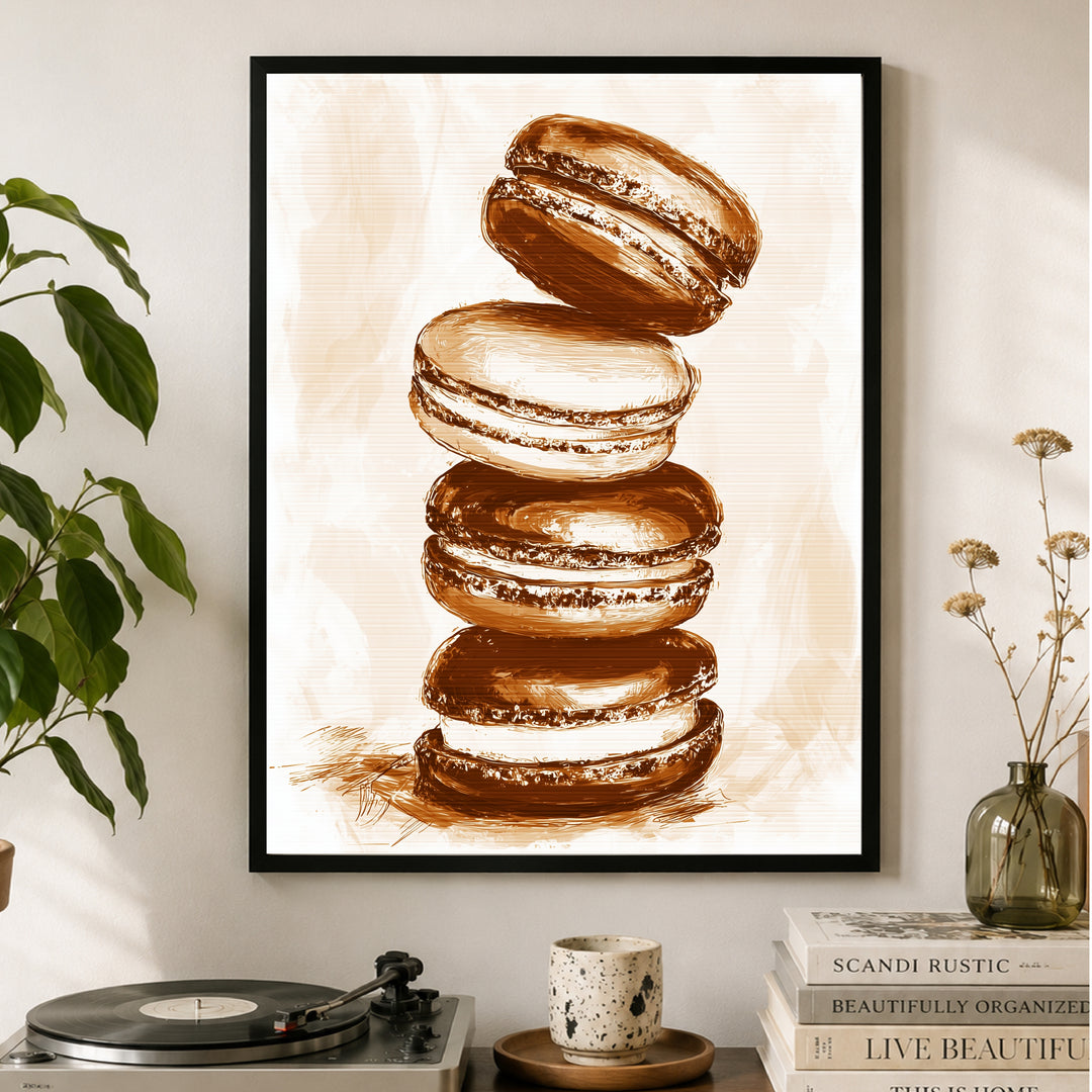 Gestapelte Macarons Vintage Poster – Schwarzer Rahmen – Produktfoto