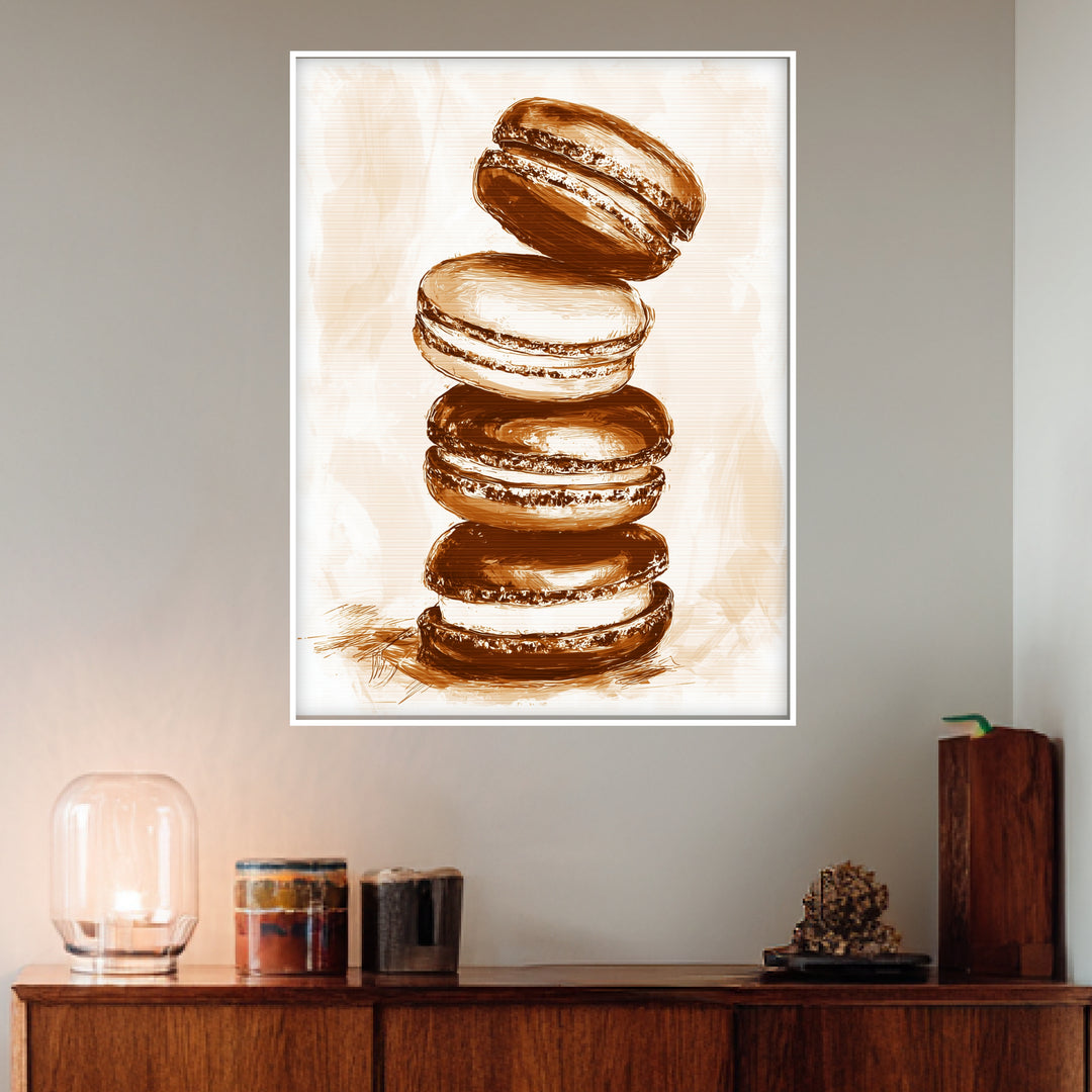 Gestapelte Macarons Vintage Poster – Weißer Rahmen – Produktfoto