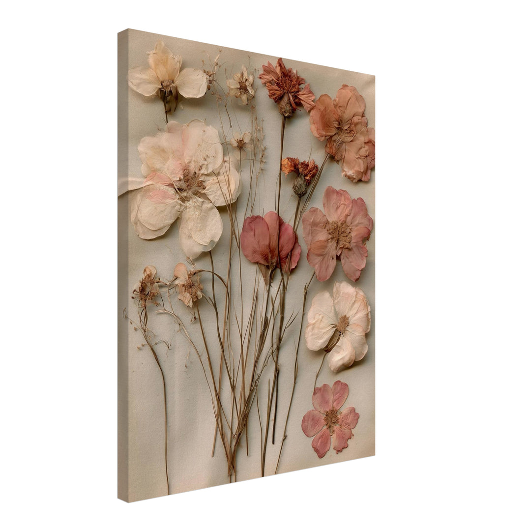Getrocknete Blüten Vintage Leinwandbild – Schräge Ansicht – Produktfoto