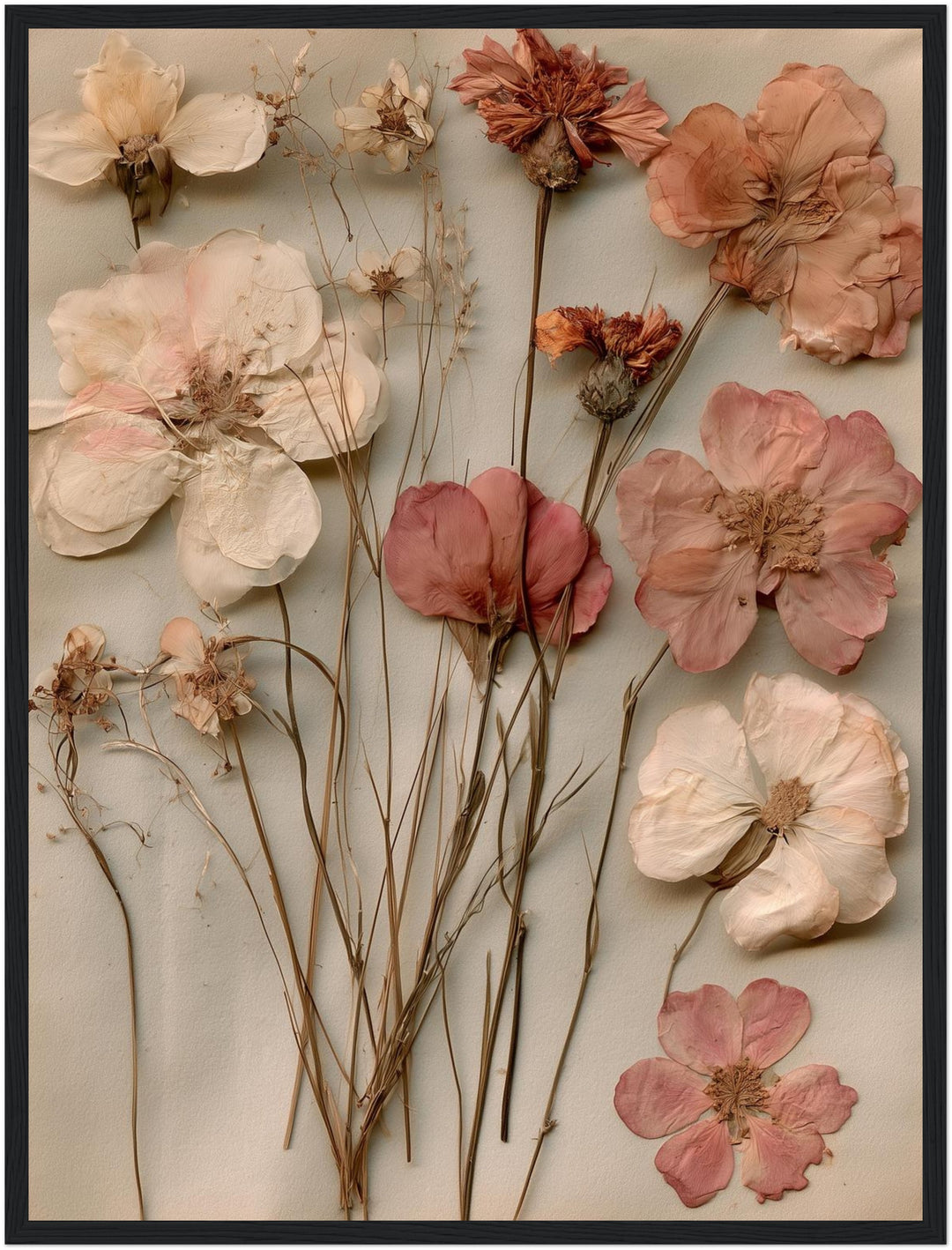 Getrocknete Blüten Vintage Poster – Schwarzer Rahmen – Produktfoto
