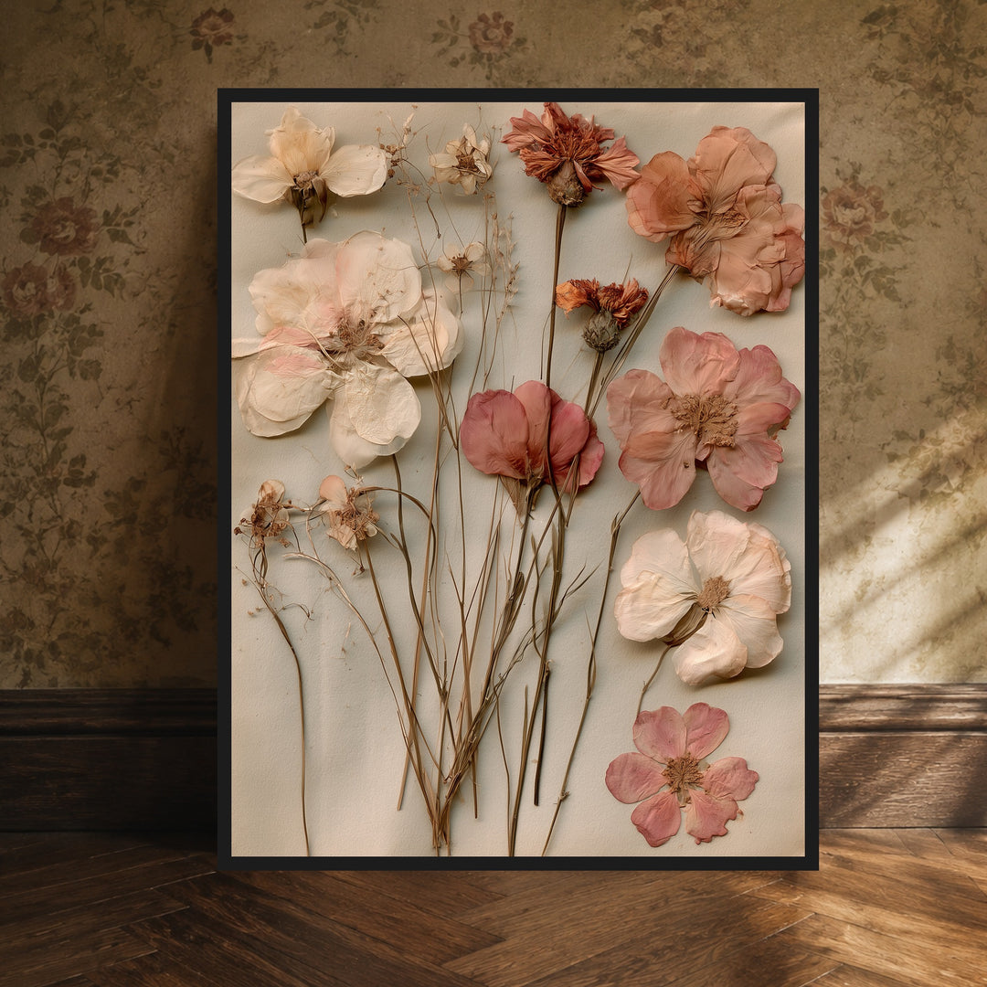 Getrocknete Blüten Vintage Poster – Schwarzer Rahmen – Produktfoto