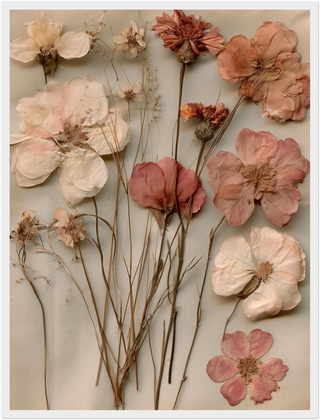 Getrocknete Blüten Vintage Poster – Weißer Rahmen – Produktfoto