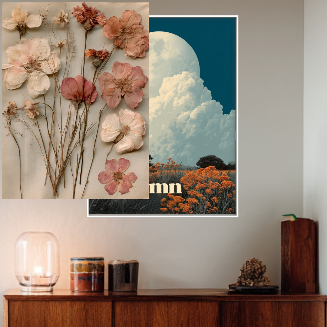 Getrocknete Blüten Vintage Poster – Weißer Rahmen – Produktfoto
