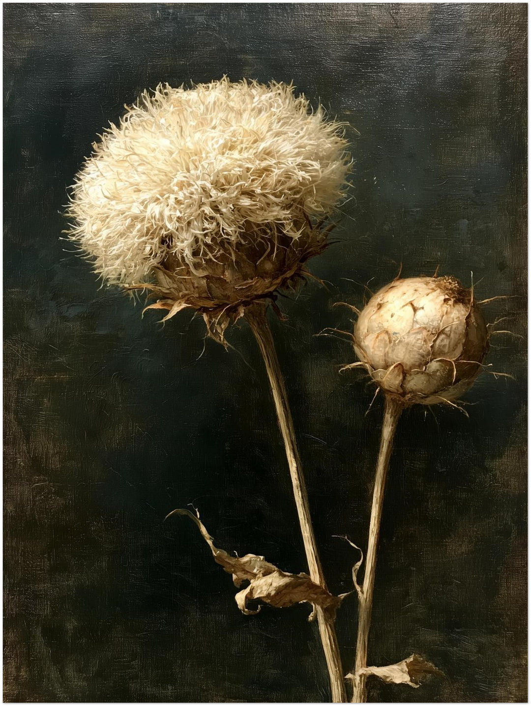 Verwelkte Distel im Dunkel Poster – Ohne Rahmen – Produktfoto