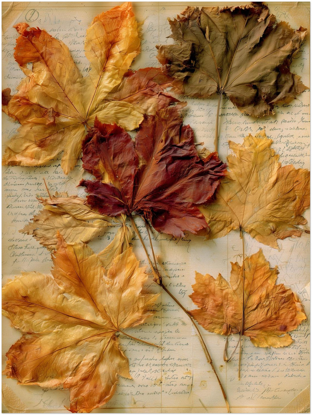 Herbstblätter auf altem Papier Poster – Ohne Rahmen – Produktfoto