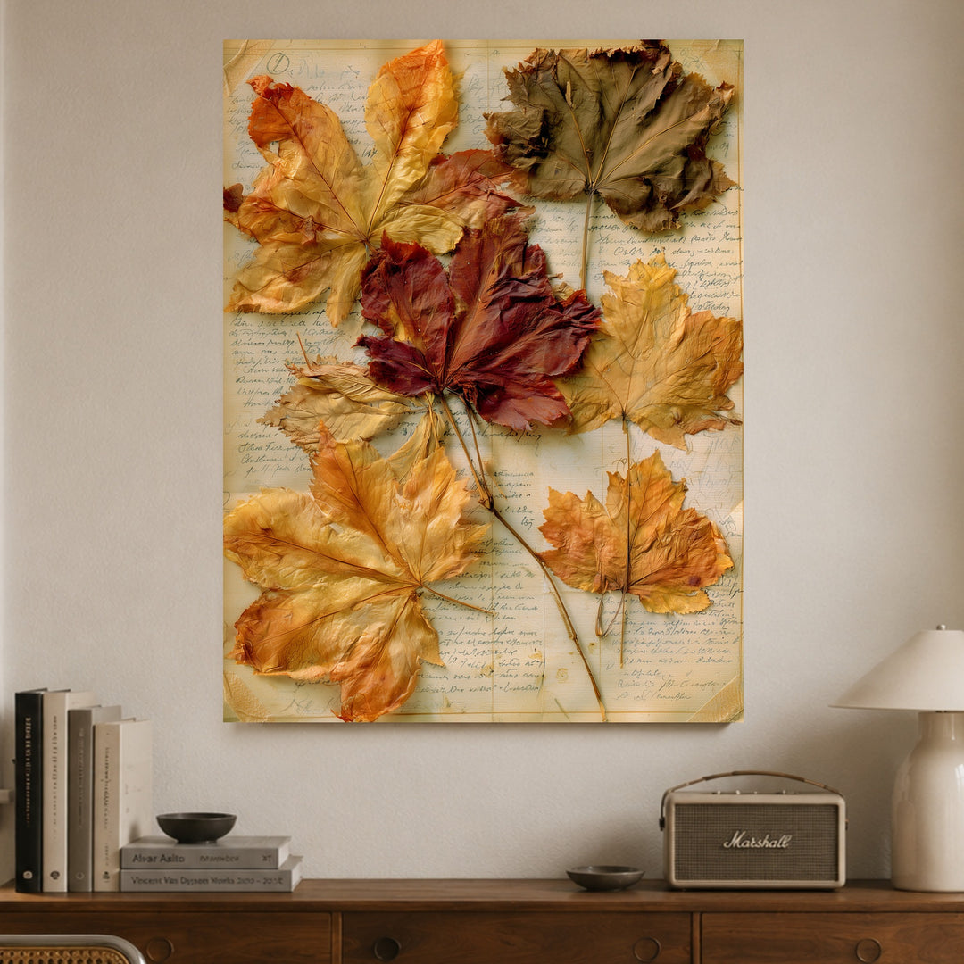 Herbstblätter auf altem Papier Poster – Ohne Rahmen – Produktfoto