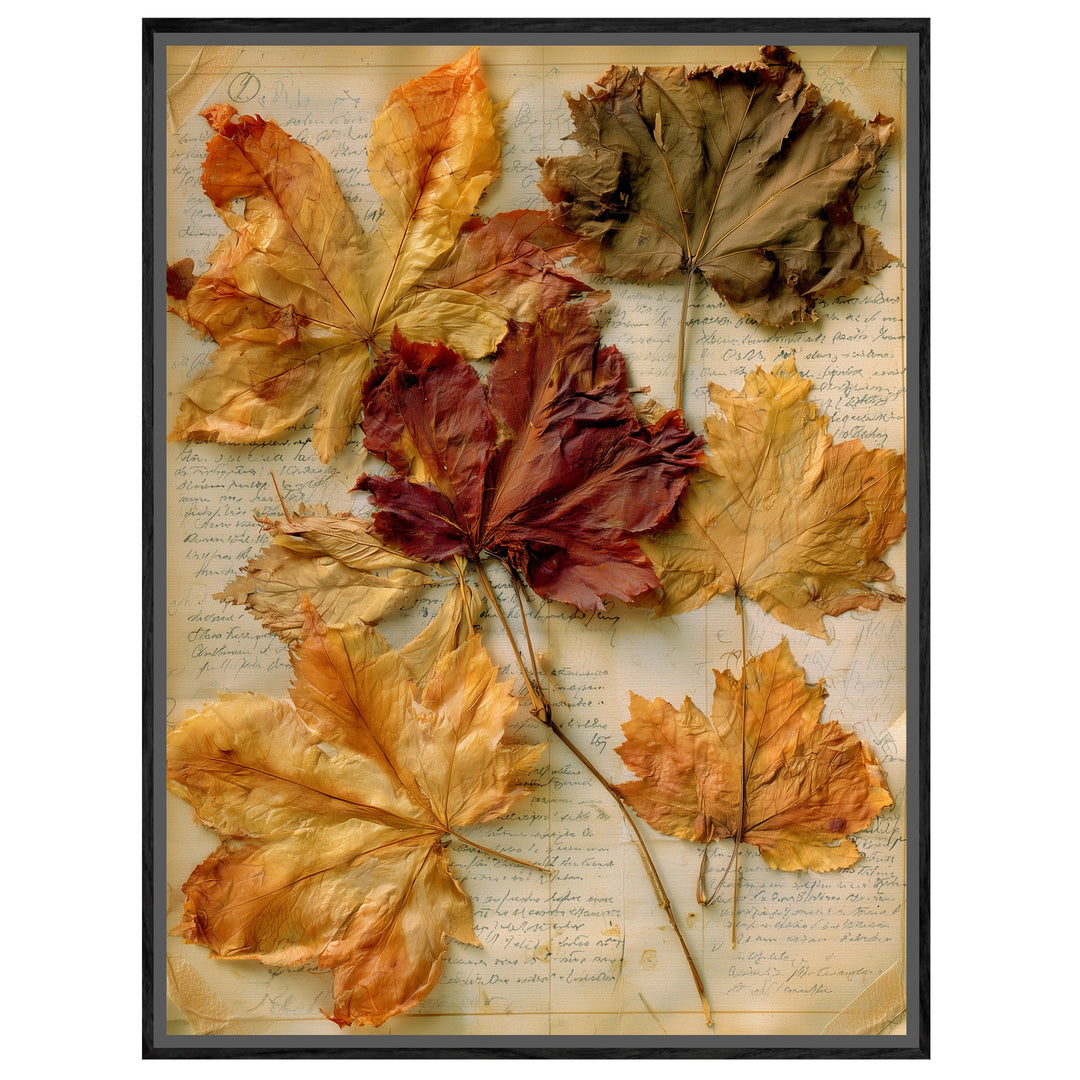 Herbstblätter auf altem Papier Leinwandbild – Leinwandbild