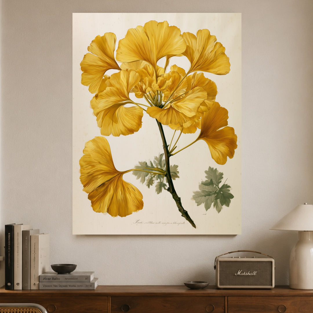 Goldene Ginkgo Botanik Leinwandbild – Ohne Rahmen – Produktfoto