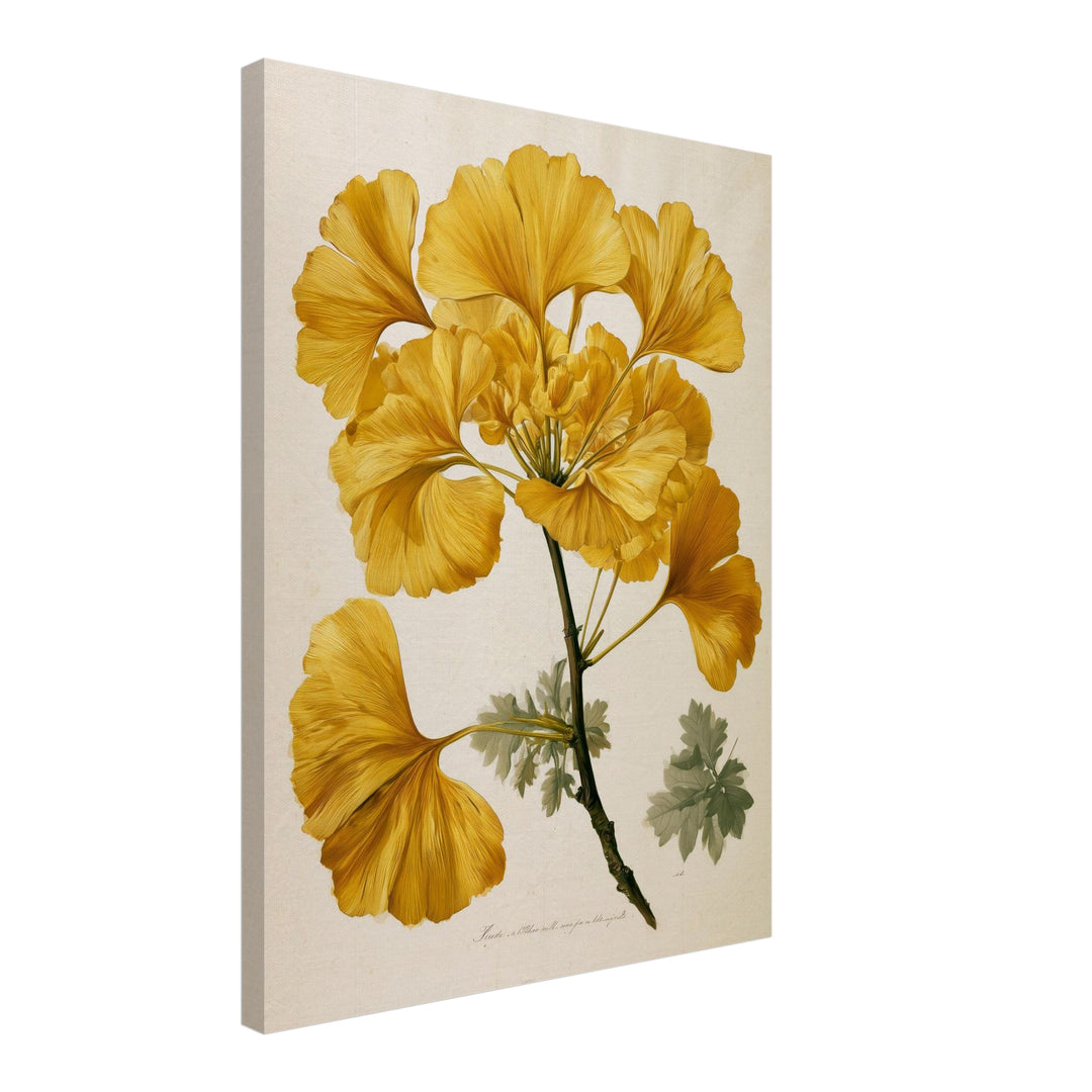 Goldene Ginkgo Botanik Leinwandbild – Schräge Ansicht – Produktfoto