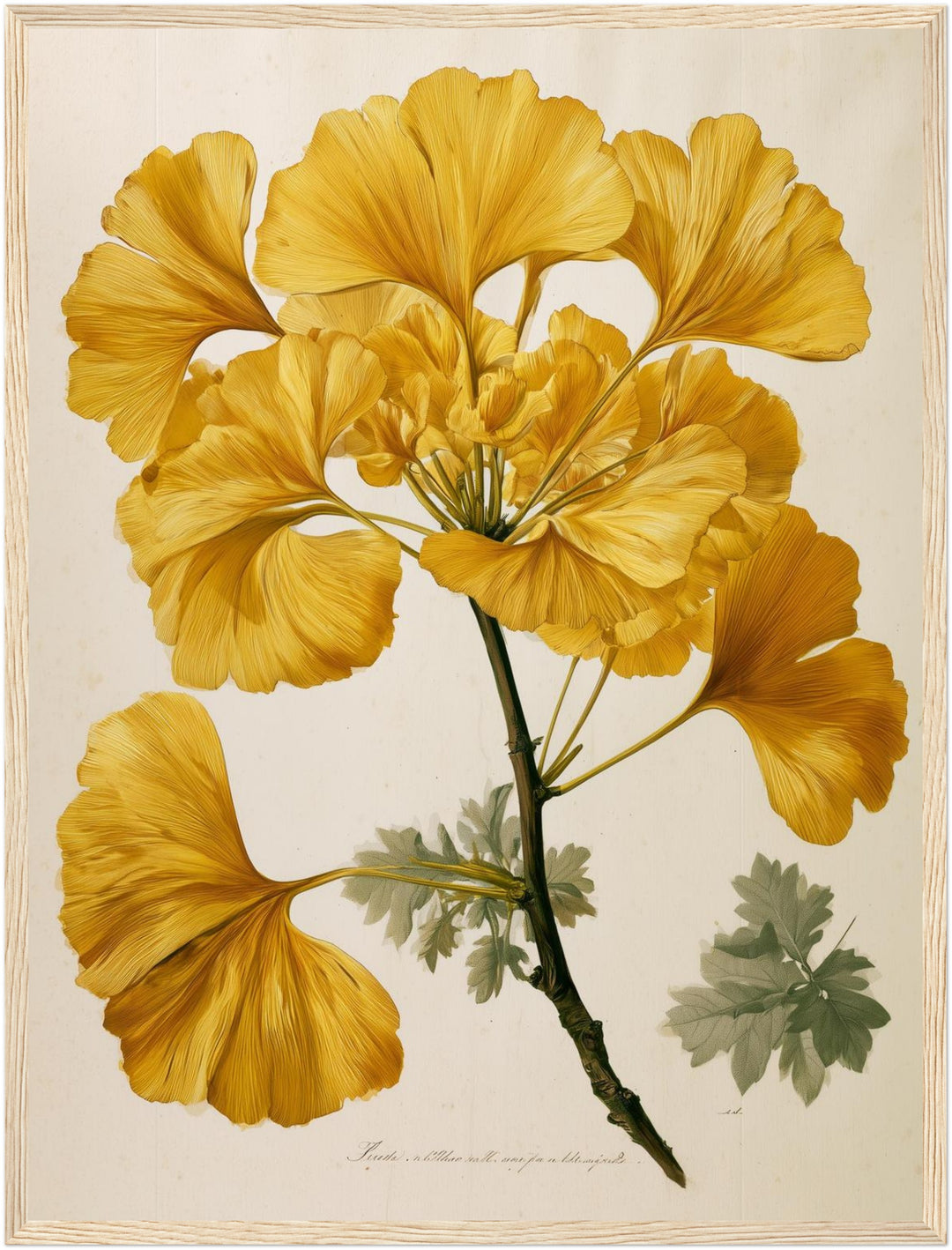 Goldene Ginkgo Botanik Poster – Holz natur Rahmen – Produktfoto