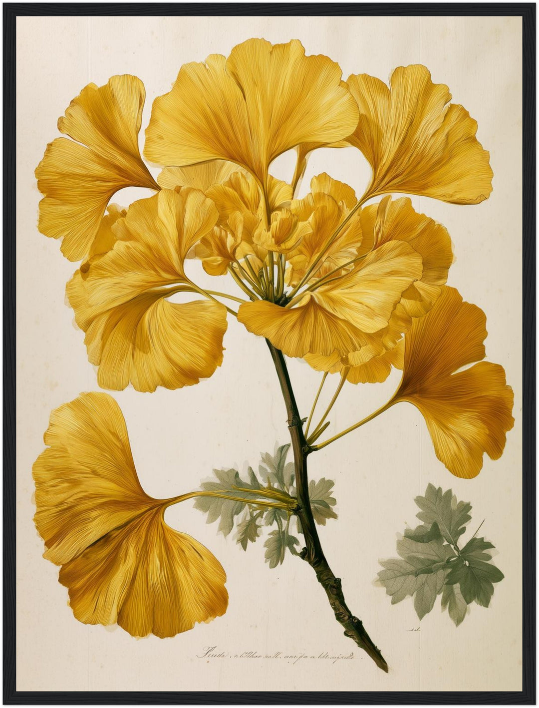 Goldene Ginkgo Botanik Poster – Schwarzer Rahmen – Produktfoto