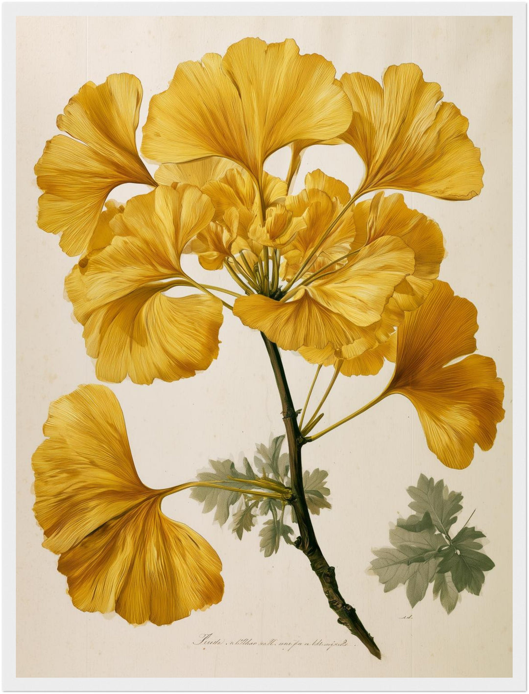 Goldene Ginkgo Botanik Poster – Weißer Rahmen – Produktfoto
