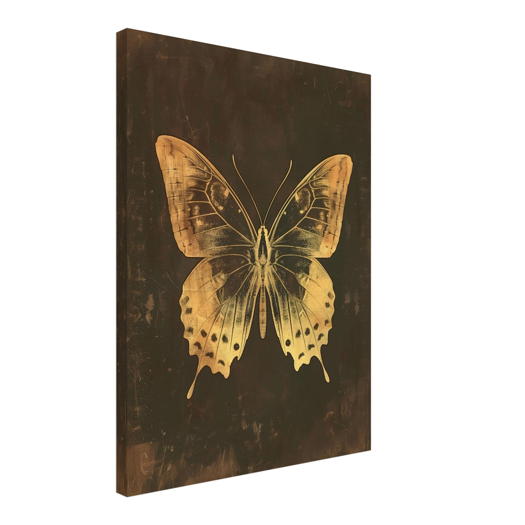 Goldener Schmetterling Vintage Leinwandbild – Schräge Ansicht – Produktfoto