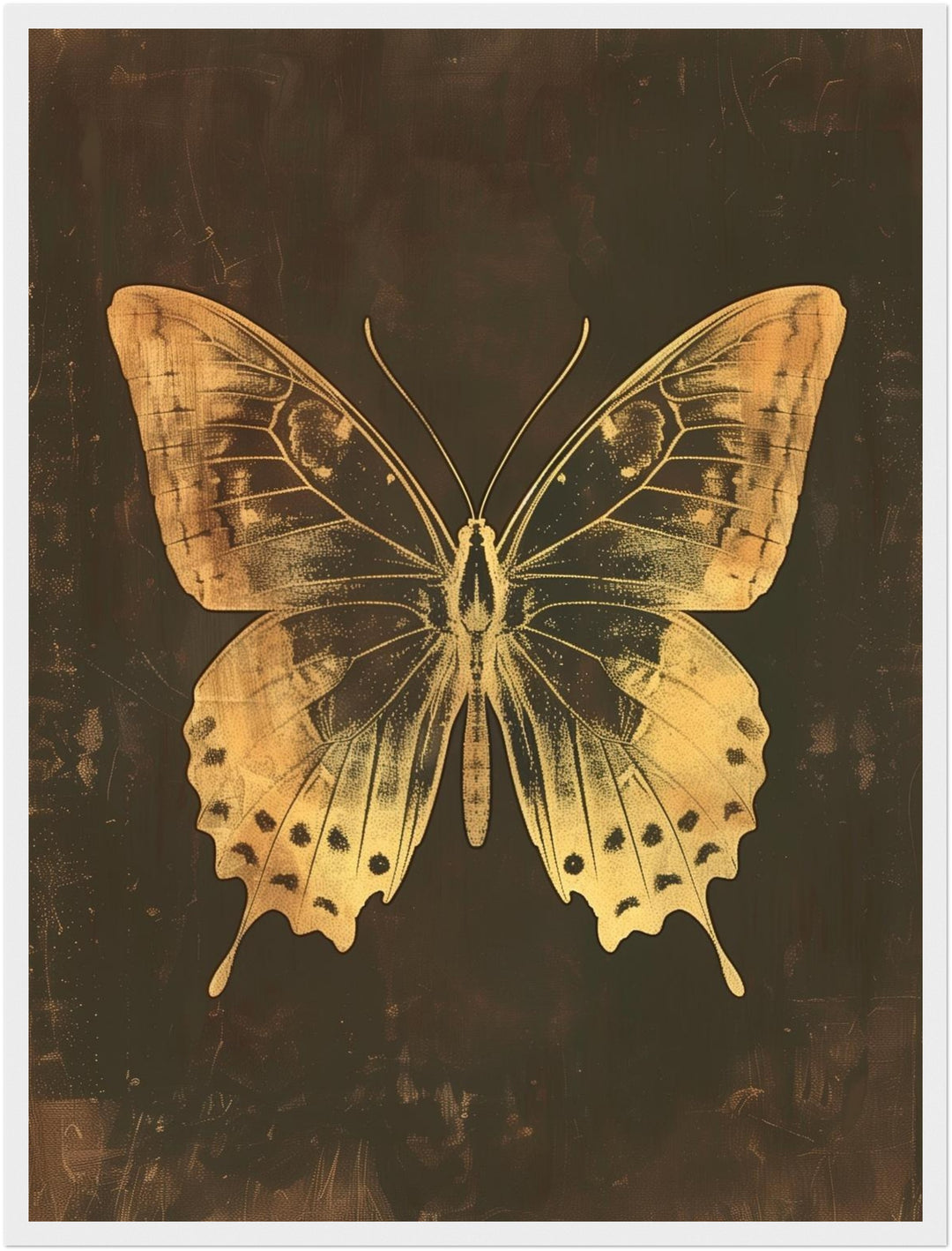 Goldener Schmetterling Vintage Poster – Weißer Rahmen – Produktfoto