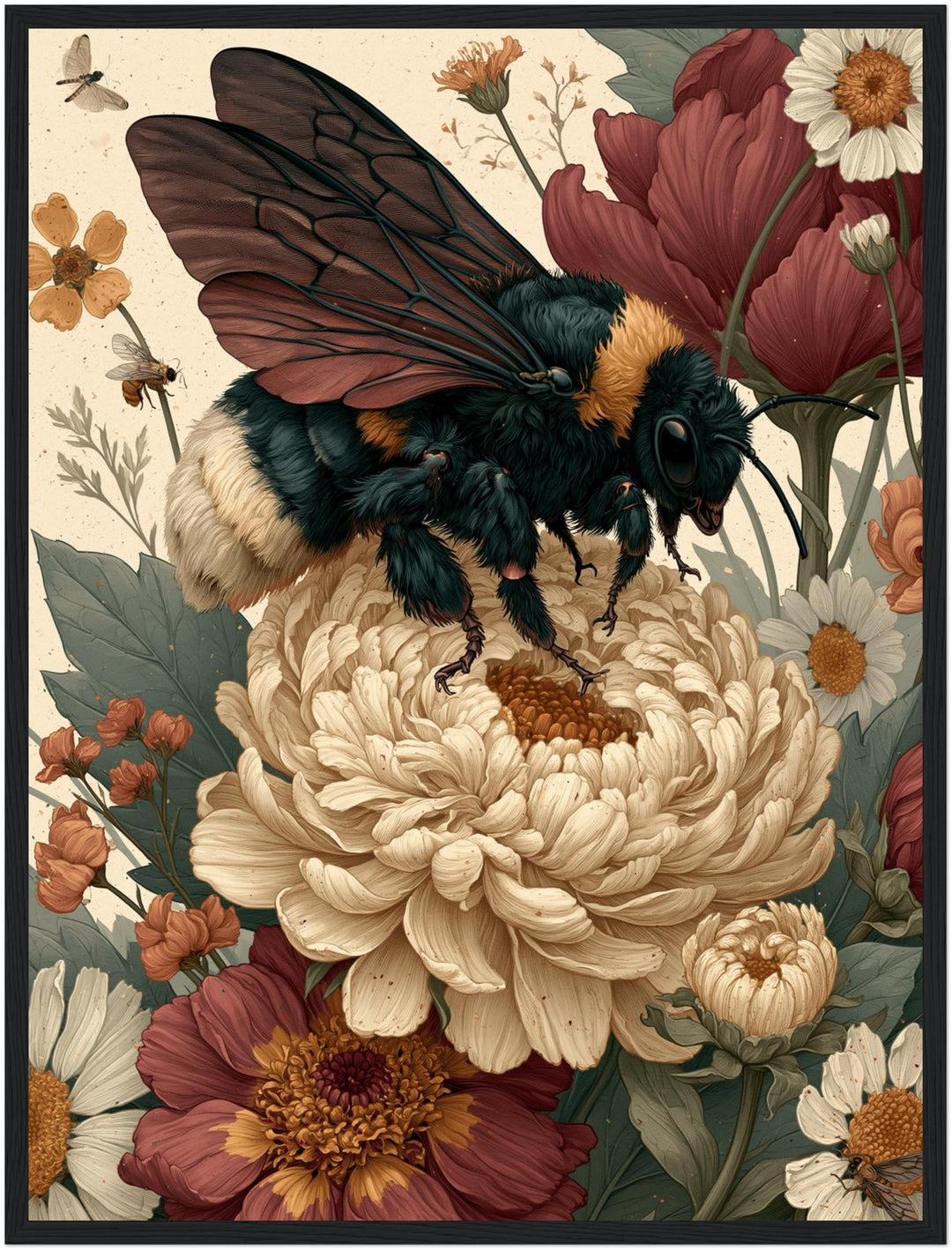 Hummel im Blütenmeer Poster – Schwarzer Rahmen – Produktfoto