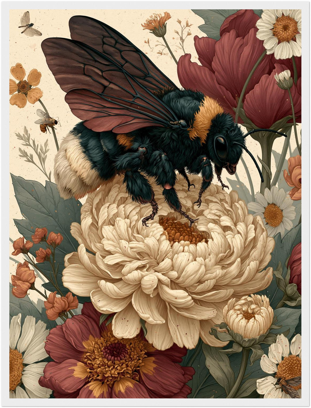 Hummel im Blütenmeer Poster – Weißer Rahmen – Produktfoto