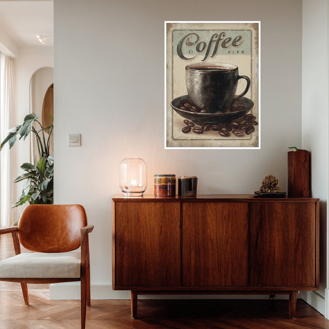 Kaffeetasse mit Bohnen Poster Vintage – mattes Kunstdruck-Papier – Ansicht 4