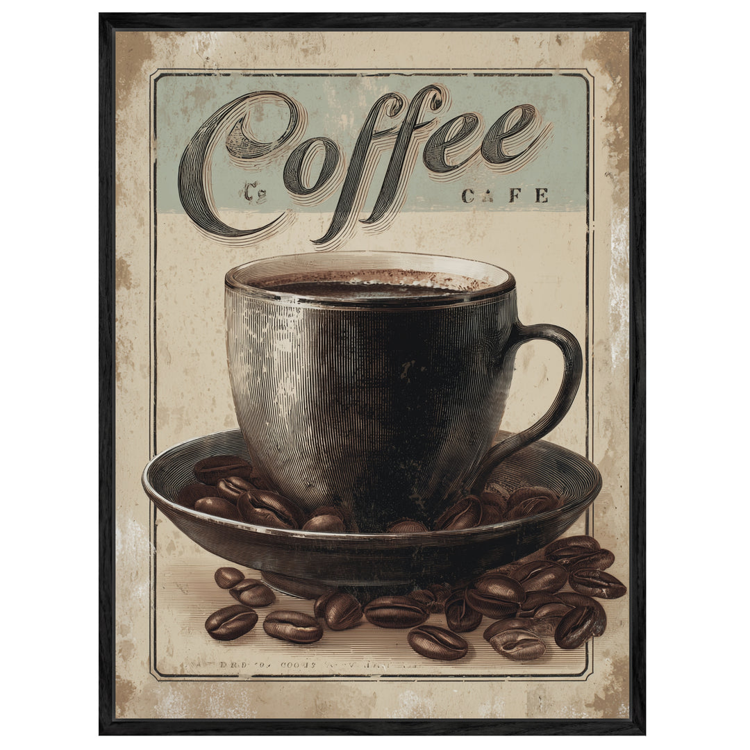 Kaffeetasse mit Bohnen Leinwandbild Vintage – Leinwand auf Holzrahmen – Ansicht 4