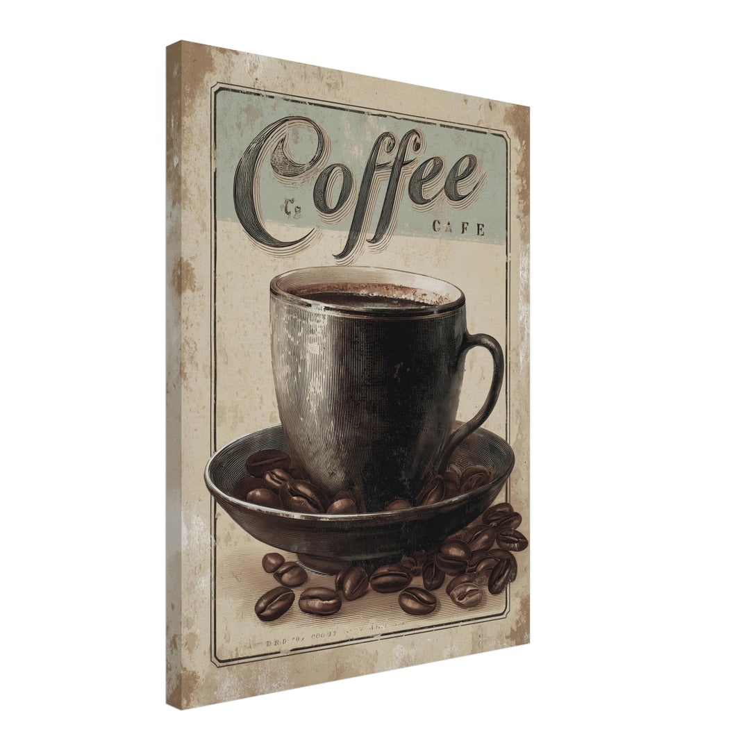 Kaffeetasse mit Bohnen Leinwandbild Vintage – Leinwand auf Holzrahmen – Ansicht 2