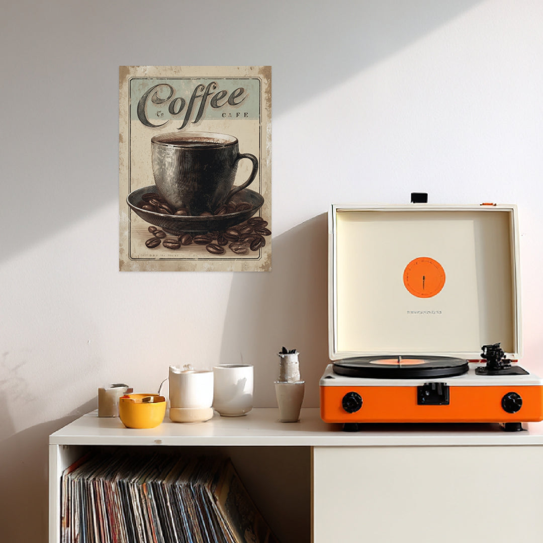 Kaffeetasse mit Bohnen Leinwandbild Vintage – Leinwand auf Holzrahmen – Ansicht 3