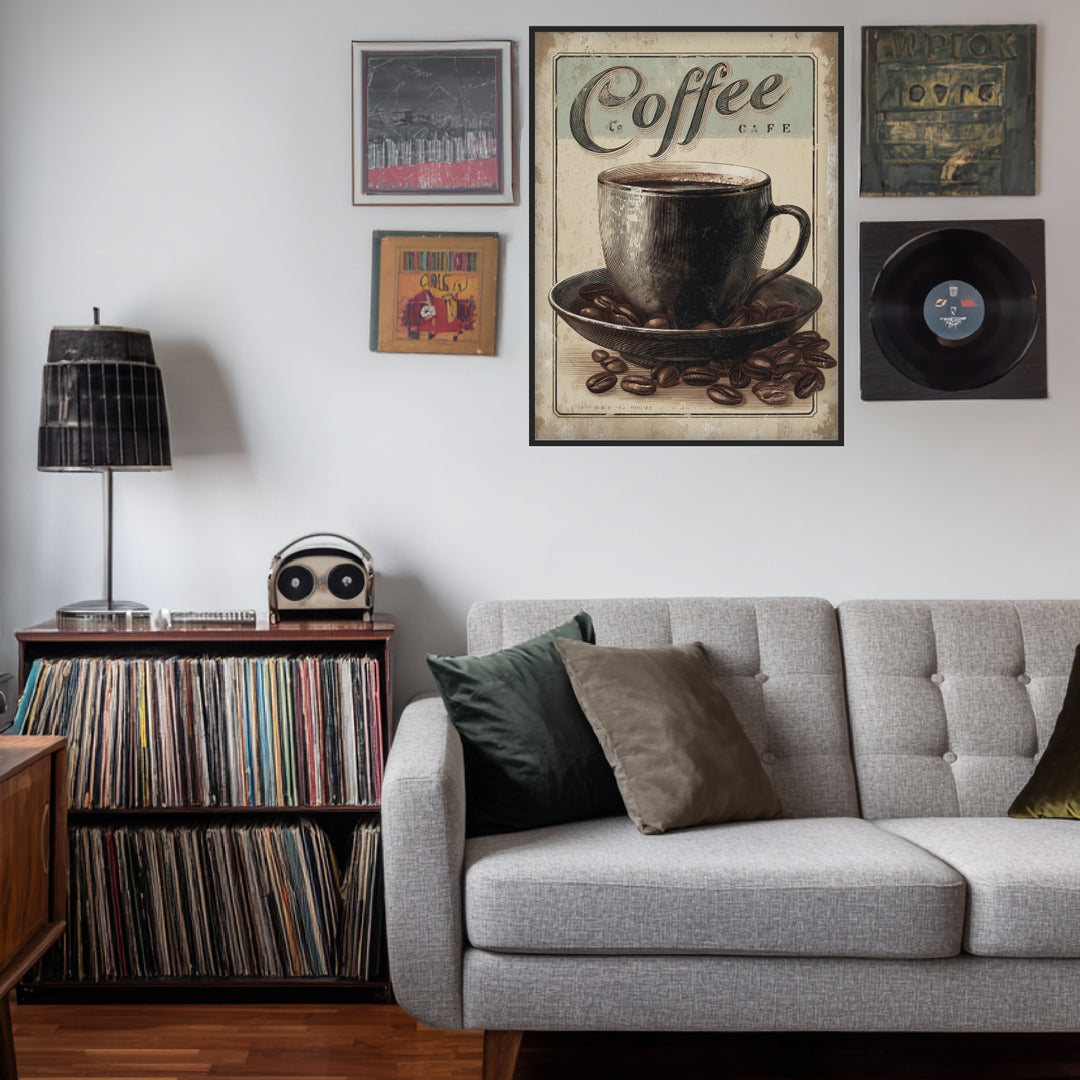 Kaffeetasse mit Bohnen Poster Vintage – mattes Kunstdruck-Papier – Ansicht 3