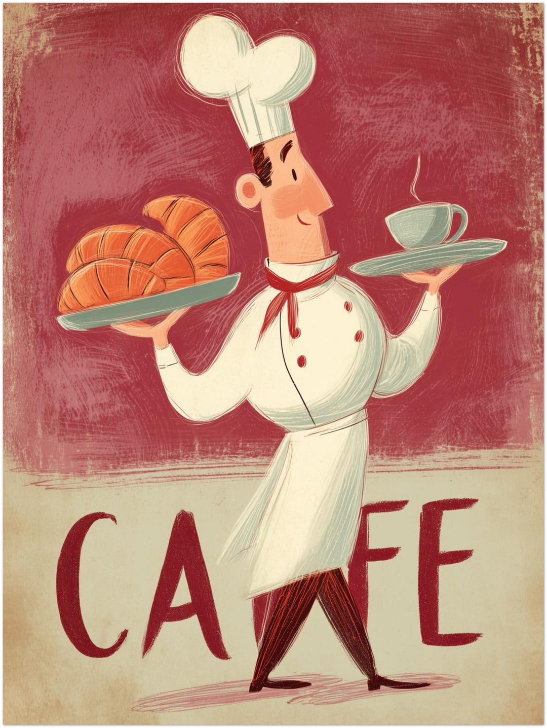 Koch mit Croissants Vintage – Wandkunst