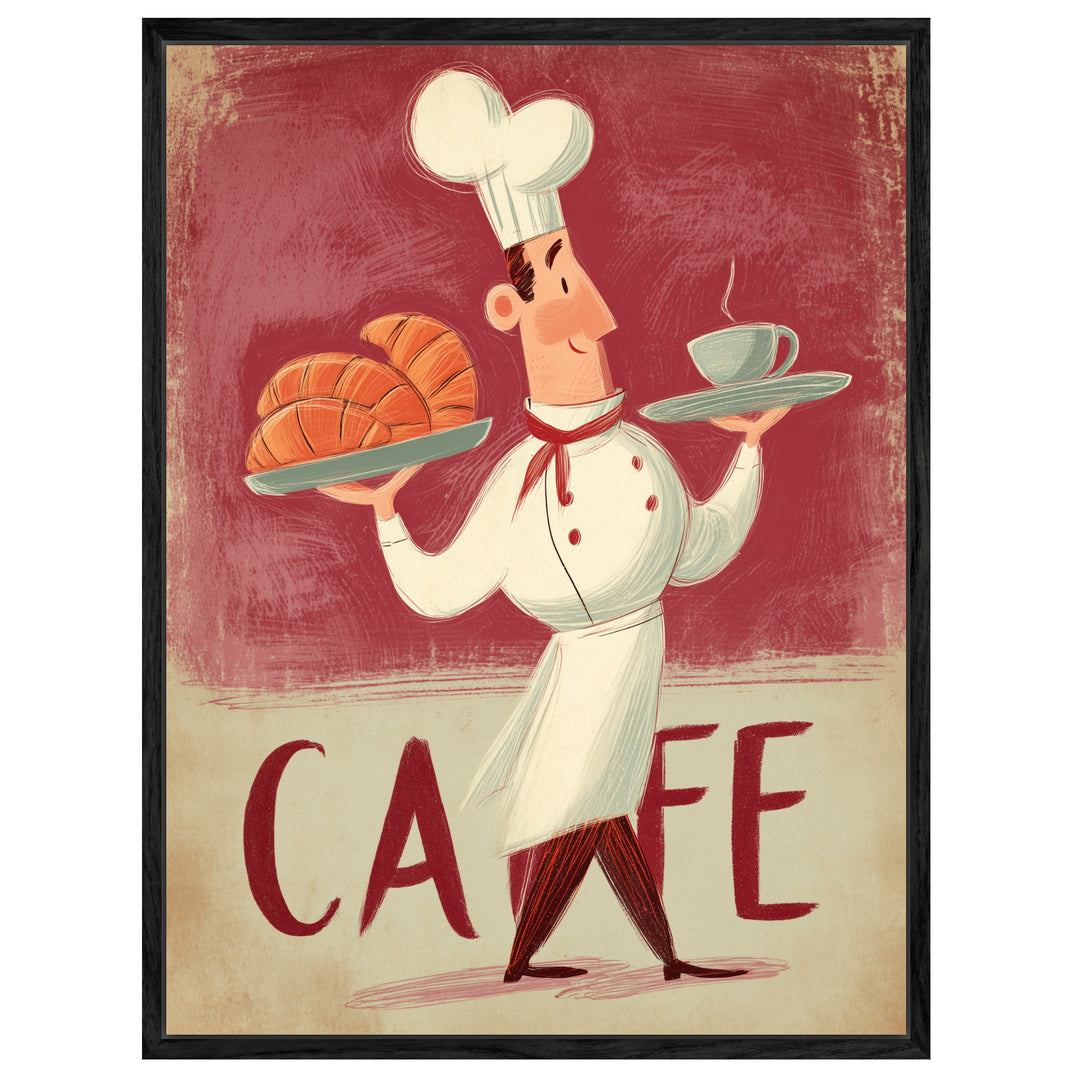 Koch mit Croissants Leinwandbild Vintage – Leinwand auf Holzrahmen – Ansicht 4