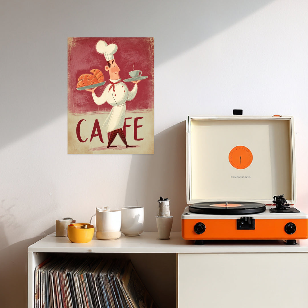 Koch mit Croissants Leinwandbild Vintage – Leinwand auf Holzrahmen – Ansicht 3
