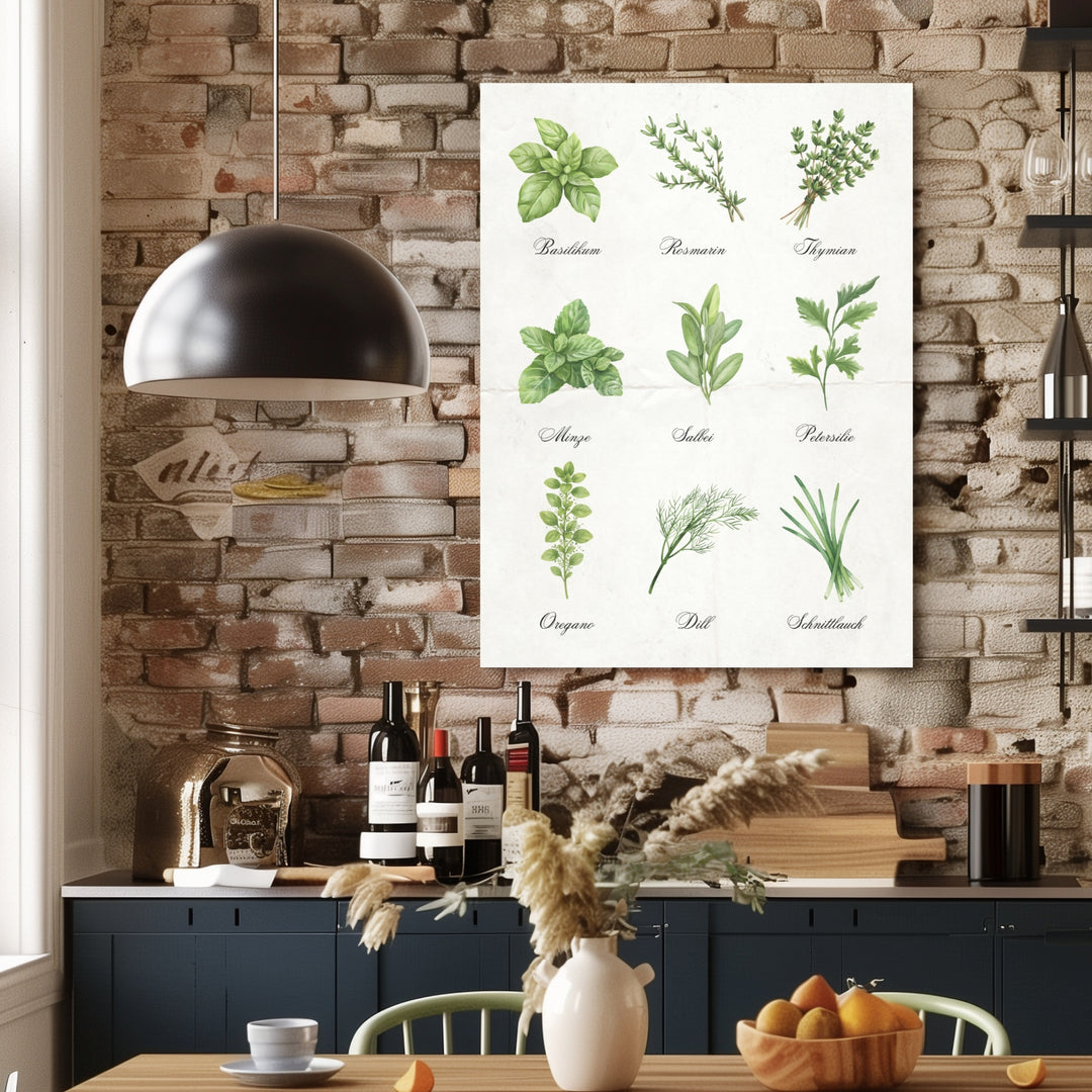 Kräuter Illustration Set Leinwandbild abstrakt – Leinwand auf Holzrahmen – Ansicht 3