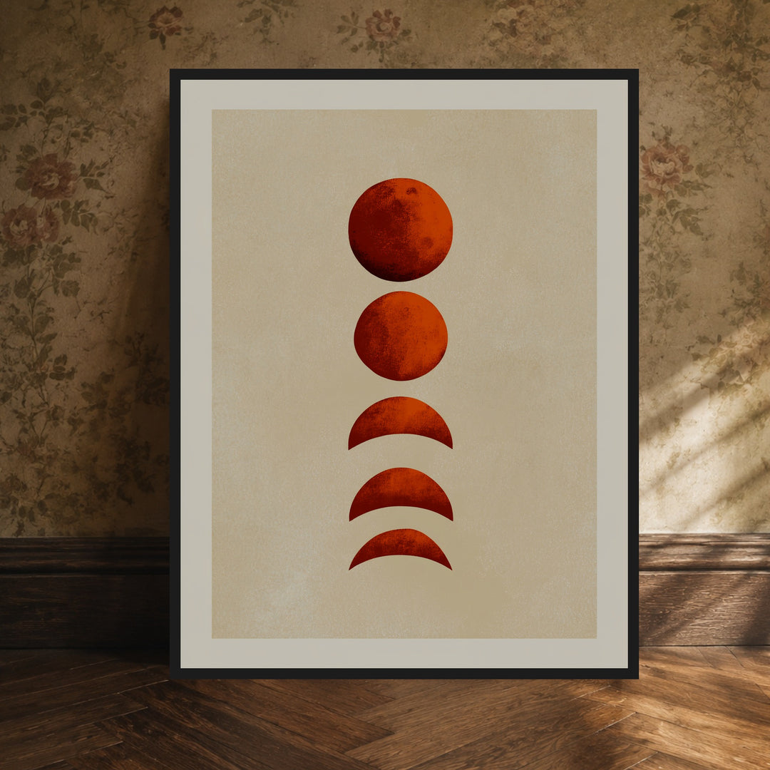 Mondphasen in Terrakotta Poster – Schwarzer Rahmen – Produktfoto