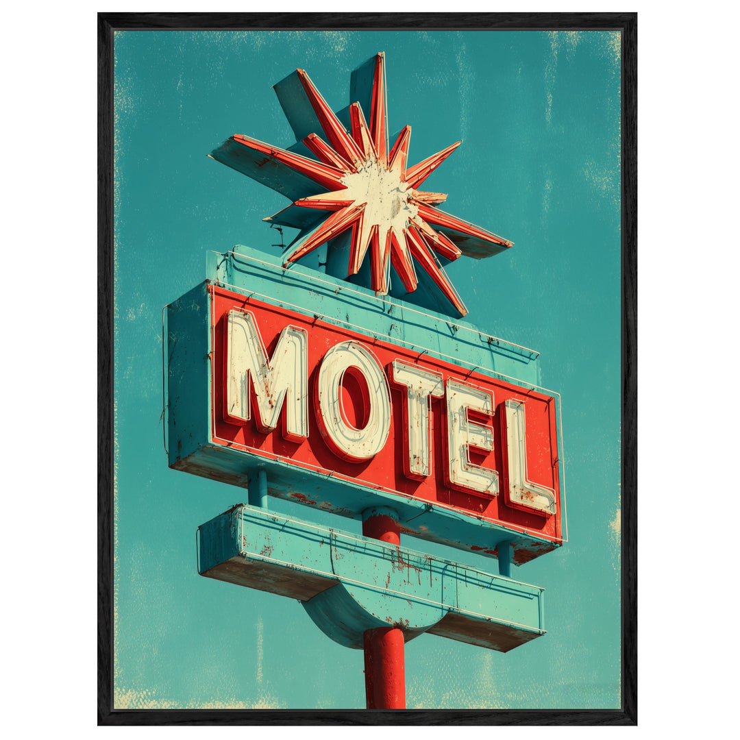 Motel Neon Sign Leinwandbild Vintage – Leinwand auf Holzrahmen – Ansicht 4