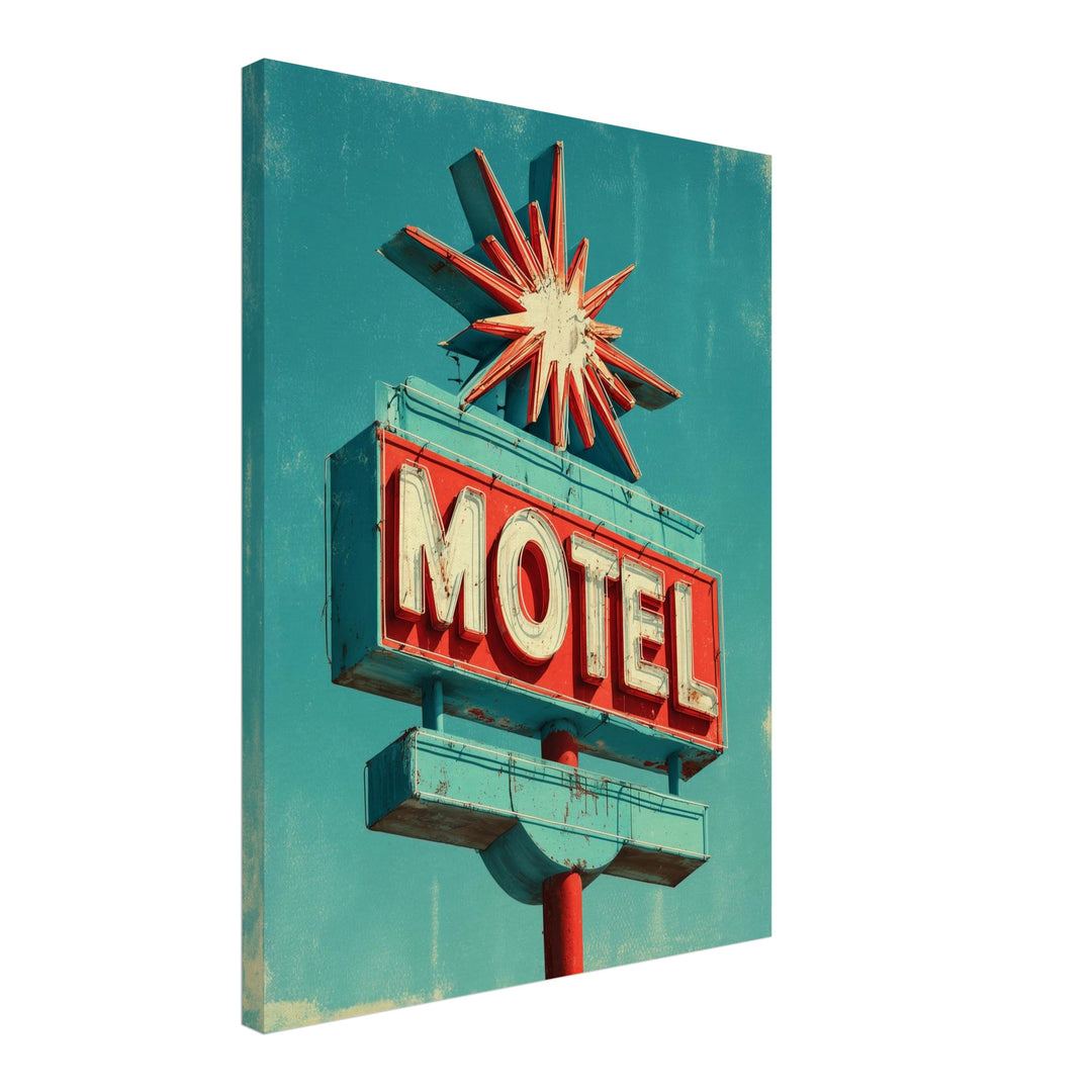 Motel Neon Sign Leinwandbild Vintage – Leinwand auf Holzrahmen – Ansicht 2
