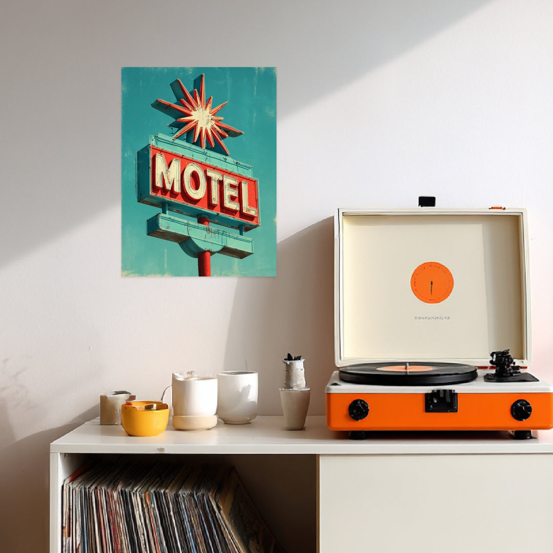 Motel Neon Sign Leinwandbild Vintage – Leinwand auf Holzrahmen – Ansicht 3